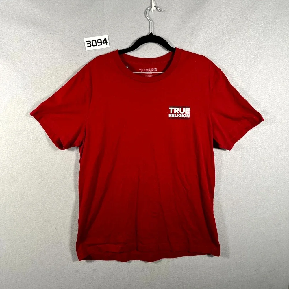 True Religion T Shirt Mens Large Red Logo Buddha Cotton Short‎ Sleeve Pullover